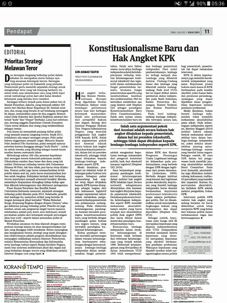 2017-07-03-Koran Tempo-GAT-Konstitusionalisme Baru dan Hak Angket KPK