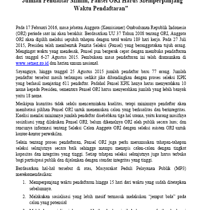 MP3-Pansel ORI Harus Memperpanjang Waktu Pendaftaran