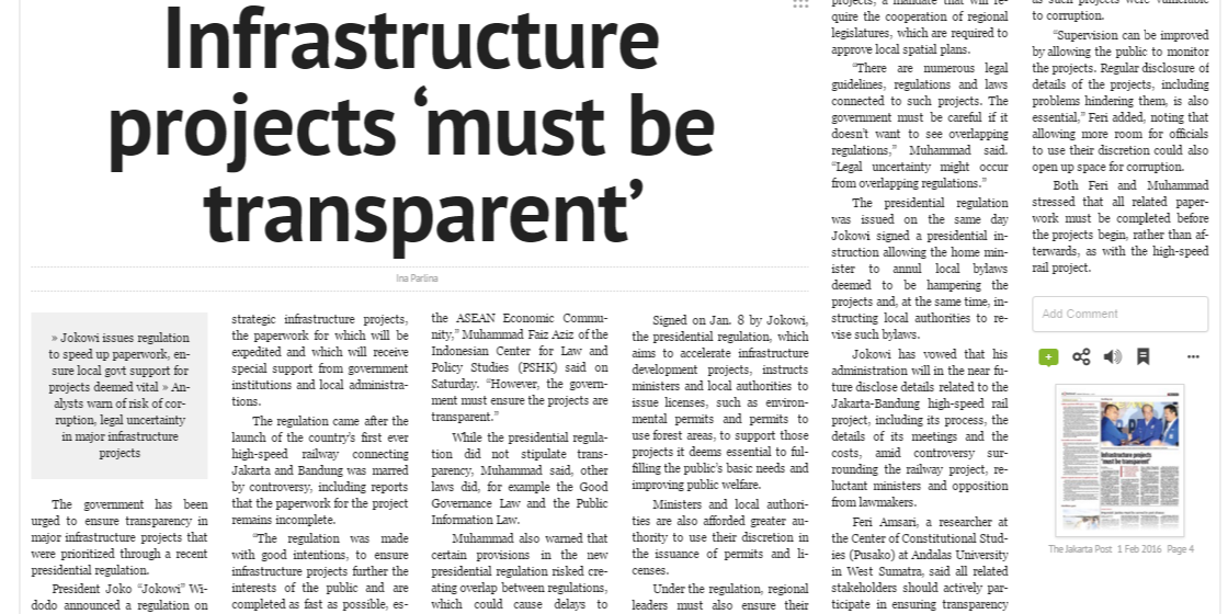 2016-February-01-Jakarta Post-Infrastructure projects-