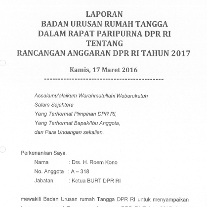 Laporan BURT Rancangan anggaran DPR