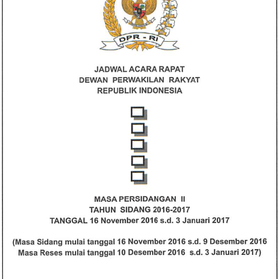Jadwal rapat Masa sidang II 2016