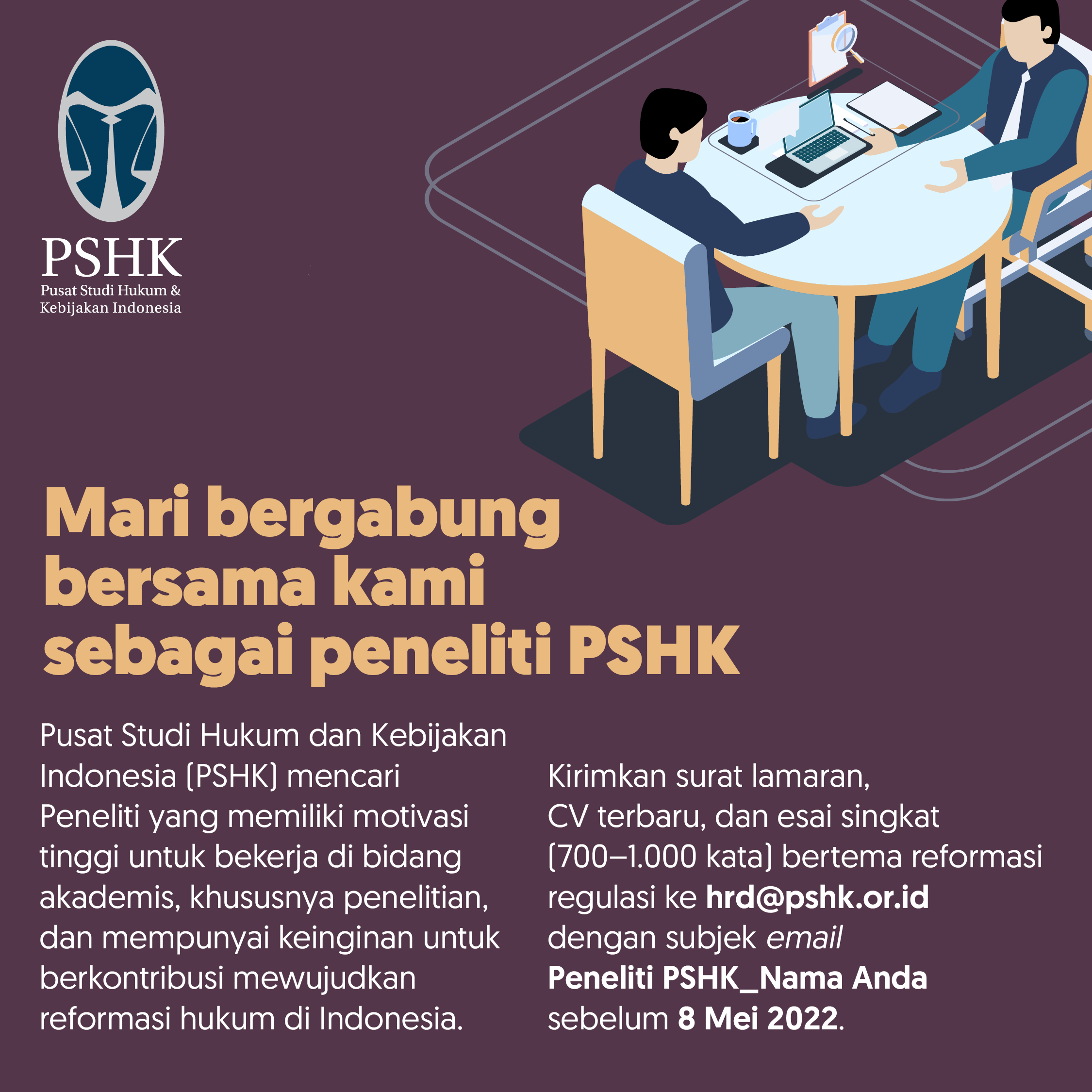 YSHK_2022-04-20_PSHK_Lowongan Kerja Peneliti PSHK_WA-IG-OK_1